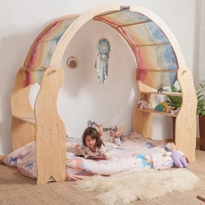 Tienda de campaña de madera Montessori para jardín de infantes, soporte de juego para niños, guardería, casa de juegos preescolar y muebles de biblioteca para uso en el dormitorio - Product Image 1