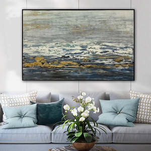 100% hecho a mano gran arte de pared abstracto paisaje gris pintura al óleo con marco decoración del hogar Art Deco diseño estilo lienzo Material - Product Image 3