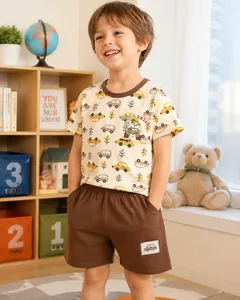 Conjunto de Ropa de Casa de Verano para Niños y Niñas, <span class=keywords><strong>Camiseta</strong></span> de Manga Corta y Pantalones Cortos de Algodón con Dibujos Animados, Venta al Por Mayor - Product Image 2