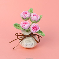 Dekorasi Rumah Bunga Mawar Buatan Pot Bunga Rajutan Tangan Crochet Bubble Rose Pot Plant untuk Tampilan Bunga yang Indah