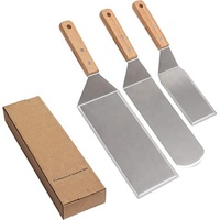 Ensemble de spatules professionnelles en acier inoxydable résistant à la chaleur, outils de barbecue au charbon de bois, manche en bois, spatule à crêpes et hamburgers, boîte