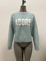 Pull-over en tricot décontracté à manches longues, épais et chaud, couleur menthe, de haute qualité, personnalisé, en jacquard, Emilia Undefined, OEM & ODM, pour l'hiver