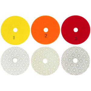 מכירה ישירה מהמפעל, רפידות ליטוש יהלום גמישות עם חיבור שרף, 4 אינץ', 3 שלבים, לליטוש רטוב של משטחי גרניט ושיש - Product Image 1