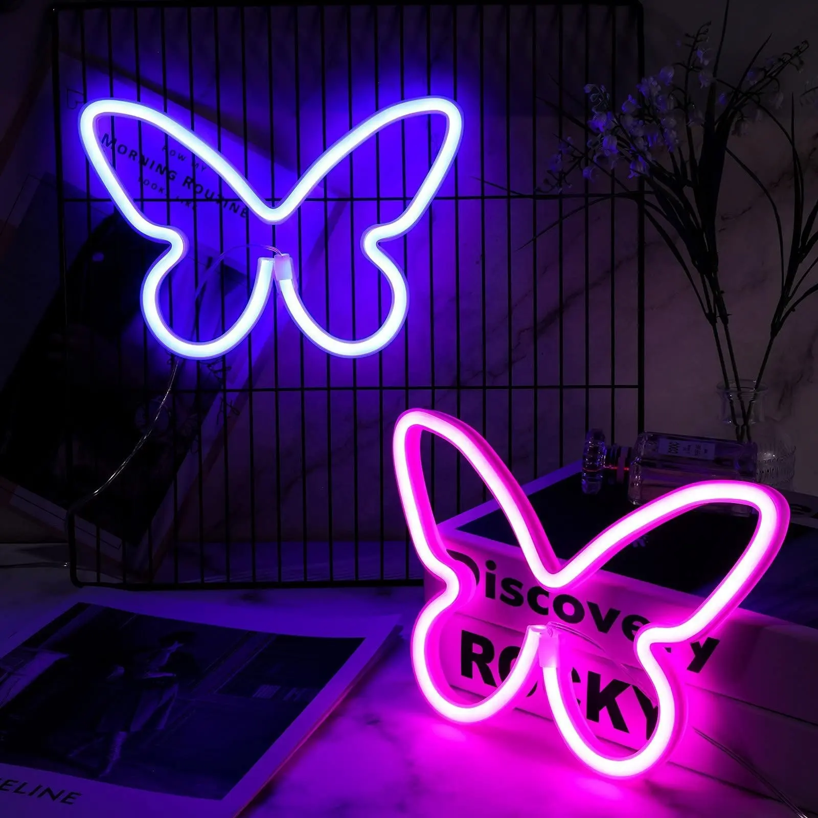 Mariposa led luces de neón con pilas cartel de arte de pared para niños dormitorio decoración de fiesta en casa