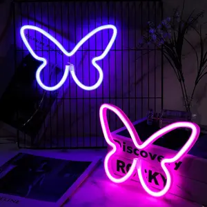 Butterfly Led Neon Lights Battery Operated Wall Art Sign For Kids Bedroom Home Party Decoration