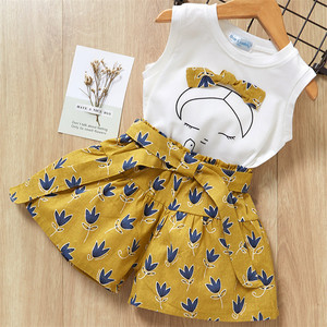 Baby Girl Summer Clothes Sets Sleeveless Cartoon T Shirt Shorts Set 2-8 Years Girls Casual <b>Bow</b> Comfortable Two Piece Outfit - Product Image 2