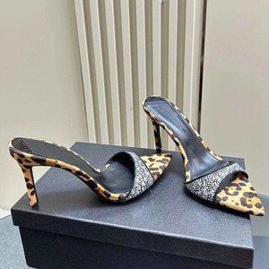 Wholesale Light Weight Outdoor Pointed Toe Leopard Print Stiletto High Heels Mule Lady Sexy Slip-On Closure Breathable Summer - Product Image 4