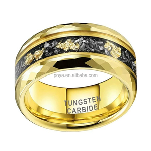 POYA Unisex 8mm Schwarz/Silber/Gold gehämmerter Wolfram <span class=keywords><strong>ring</strong></span> Gold Liner Meteorit Rasieren & Blattgold Inlay Eleganter Herren Ehering - Product Image 5