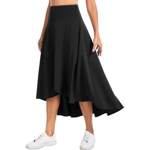 Jupe longue fluide taille haute pour femme FOXA, ourlet asymétrique, short intégré, couleur unie, vêtement de fitness - Product Image 4