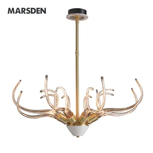 Modern Luxury Decor Antler Deer E27 Bulb Ceiling Hanging Bronze Led Pedant Light Copper Brass Fancy Chandelier Lamp