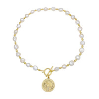 Collier ras du cou Y2K en perles, perles de culture baroques, chaîne à billes, pendentif en forme de pièce de monnaie, bijoux vintage, cadeaux