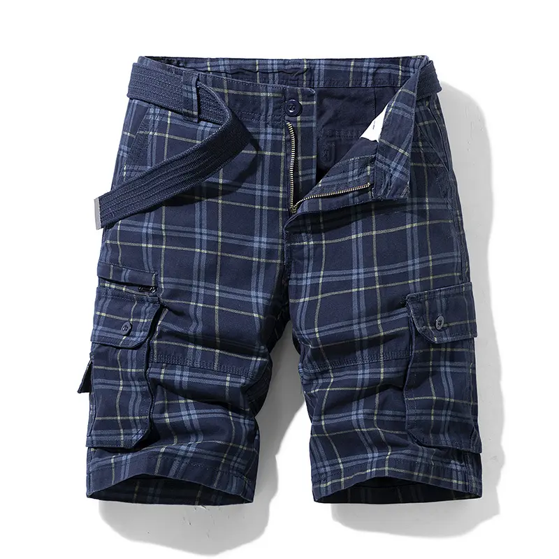 Custom cotton summer men's shorts casual sports cargo shorts plaid slim medium pants multi-bag pants
