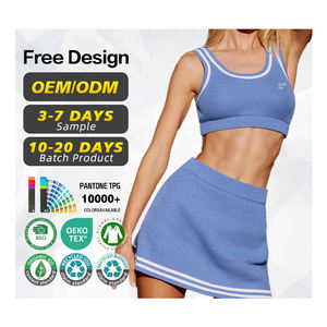 Ensemble de pull et jupe en tricot de laine de coton bleu pour femme, avec logo personnalisé, certifié GRS, fabriqué par un fabricant de pulls - Product Image 1