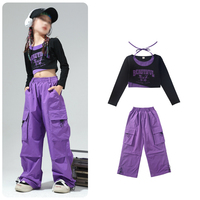 Groupe de danse Hip Hop pour filles, haut tendance, pantalon cargo violet, tenues de danse de rue pour enfants, vêtements de rue pour enfants, groupe de jazz pour filles