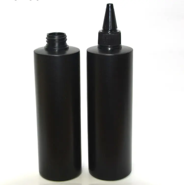 50ml 100ml 120ML 200ml 500ml siyah HDPE şişe stok 4oz PE sıkılabilir şişe büküm kap ile