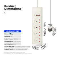 Multiprise UK 13A avec 4 prises CA, interrupteurs indépendants, 2 ports USB-A + 2 ports Type-C à charge rapide, certifiée CE RoHS