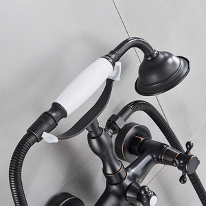 Té<span class=keywords><strong>l</strong></span>éphone mural noir à longue bec, mitigeur de baignoire en laiton robinet de douche mitigeur de bain, <span class=keywords><strong>eau</strong></span> chaude et froide XR8528 - Product Image 2