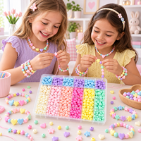 Kit de fabrication de bijoux en perles acryliques pastel à 24 compartiments, perles étoiles, cœurs, rondes, kit de fabrication de bracelets et de colliers DIY pour enfants et filles