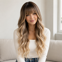 Perruque synthétique résistante à la chaleur, sans colle, avec ligne de cheveux naturelle, ondulations longues et ondulées, couleur blond cendré, pour femmes, fournie directement par l'usine