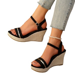 Women Wedge Open-Toe Thick-Soled Sandals Summer New European American Style <b>Large</b> Platform Roman Sandals - Product Image 5