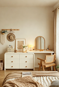 Nouvelle <span class=keywords><strong>commode</strong></span> de design avec tiroirs, style blanc crème, table de maquillage, coiffeuse de chambre avec armoire de rangement - Product Image 2