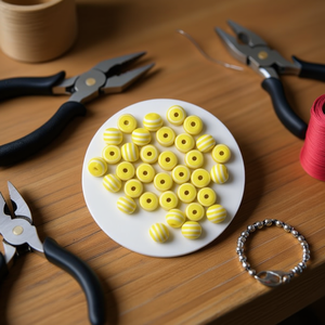 Perline Ilan Abalorio da 8 mm a strisce gialle per la creazione di gioielli - Product Image 3