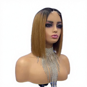 Peluca <span class=keywords><strong>de</strong></span> Cabello Brasileño <span class=keywords><strong>de</strong></span> Alta Calidad, Raíz Oscura, Sin Pegamento, Sedosa, <span class=keywords><strong>Rubia</strong></span>/Rojo Rojizo, con Frente <span class=keywords><strong>de</strong></span> Encaje, Gorro Transpirable, Corte Bob Recto Corto <span class=keywords><strong>de</strong></span> 10 Pulgadas - Product Image 3