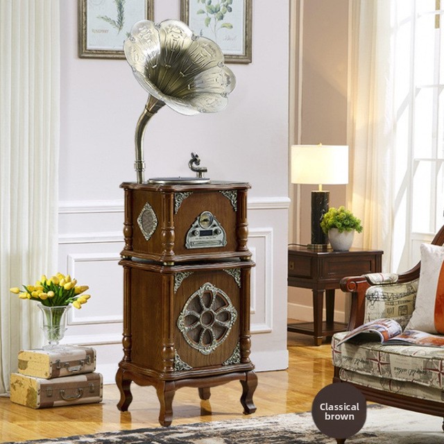 Modern Luxury Retro Phonograph Vinyl Record Player Large Bluetooth Vintage Design Wood Speaker for Living Room