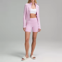 OEM veste de fitness et de gymnastique extensible à fermeture éclair complète pour femmes, sensation de nue, veste de yoga à manches longues avec trou pour le pouce, ensembles de style imprimé