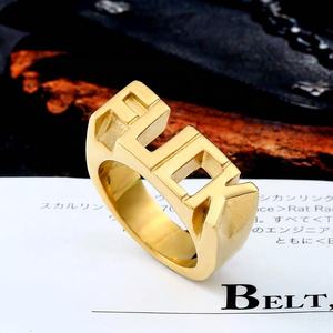 Bague Statement en Acier Inoxydable 316L « FK » pour Homme, Plaqué Or Argenté Antique, Style Audacieux, Tendance Motard, Punk, Hip Hop - Product Image 2