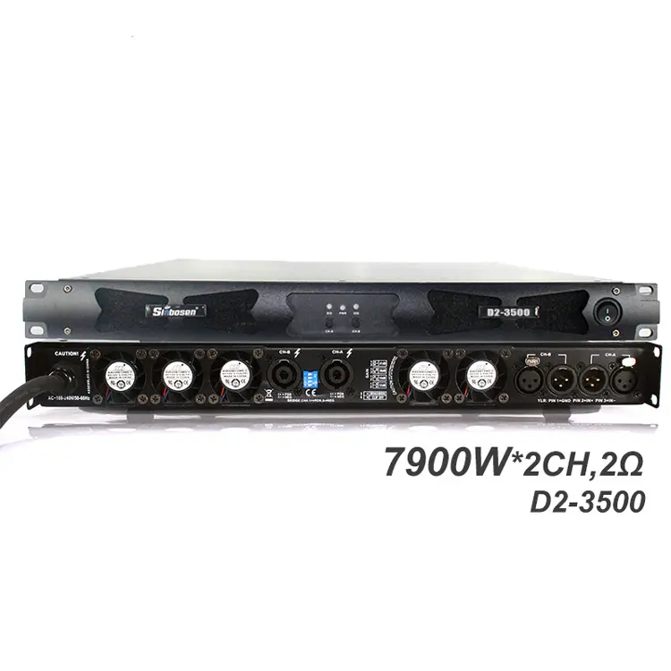 Sinbosen 1u Kelas D Amplifier Digital Power Amplifier 2 Ohm 7900W 2 Saluran D2-3500 Professional Power Amplifier untuk Dijual