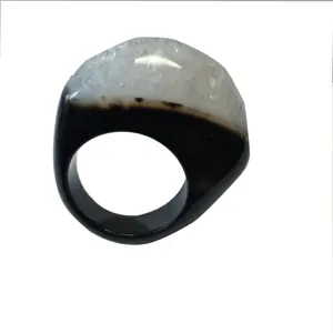 Natural black Agate Druzy Gemstone Ring For Men