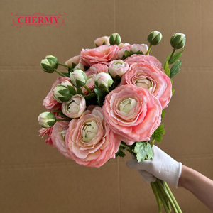 DC164 Ranúnculos Artificiales al por Mayor, Color Rosa Claro, Tacto Real, 3 Cabezas, para Arreglos Florales de Boda - Product Image 6