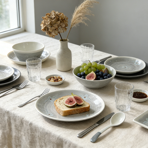 Service de table en céramique émaillée de qualité alimentaire, style japonais, peint à la main, motif fleurs de prunier gris, bols, assiettes et cuillères pour la maison - Product Image 6
