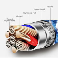 Kabel Data Transfer Pengisian Daya Micro USB 2.0 3A Murah 1m Konduktor Tembaga Murni Berlapis Nilon