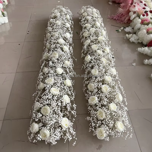 Rose blanche artificielle en gros de haute qualité et chemin de table de fleur de souffle de bébés avec le poteau gris pour le mariage et la décoration - Product Image 1
