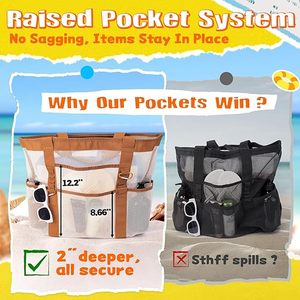 Vente en gros de sac à main carré pliable de couleur unie sac fourre-tout de plage creux d'été fermeture à glissière ouverte pour une utilisation automne printemps - Product Image 6