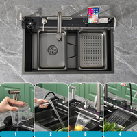 2025 nouvel évier de cuisine multifonctionnel à cascade intelligente fait à la main avec support pour téléphone portable et pistolet de pulvérisation