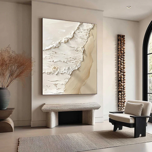 Pintura Moderna Texturizada de Paisaje Costero Beige, Obra de Arte Texturizada Hecha a Mano, Arte Decorativo, Decoración de Pared Abstracta Minimalista - Product Image 2