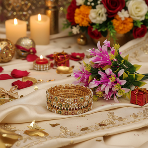 PADMAWATI Luxury Tungsten Gold Plated High Quality Indian Traditional Multi Color Bangles Set Bridal Wedding Anniversary Party - Product Image 3