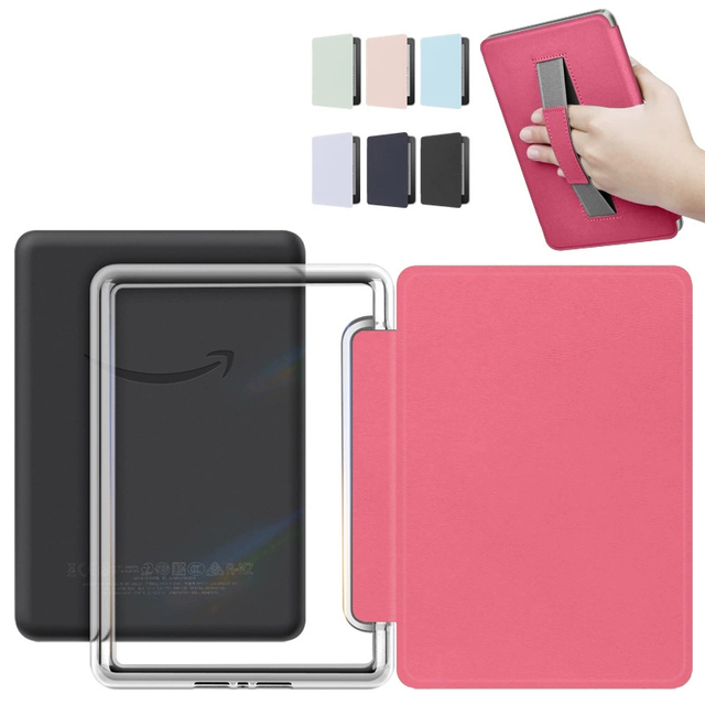 Custom Print PU Leather Clear TPU Acrylic Back Smart Tablet Cover Case with Hand Strap for Kindle Paperwhite 12th Gen