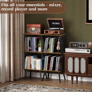 Estante de vinilo de dos niveles con divisores ajustables para almacenamiento de discos de música clásica - Product Image 4