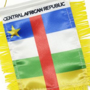 Drapeau de voiture personnalisé en satin de la République centrafricaine, mini-drapeau avec pompons jaunes - Product Image 4