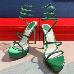 Sandales à talons hauts et fins pour femmes, style plateforme, avec strass scintillants, ornées de cristaux, bout ouvert et talon aiguille - Product Image 3