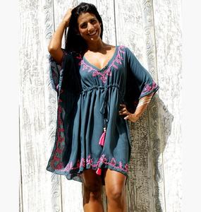 คอลเลกชันวินเทจของผู้หญิงสวมใส่เรยอนฤดูร้อนปัก Kaftan - Product Image 1