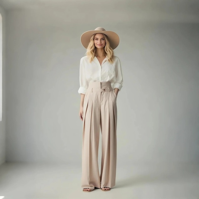 Popular Women's High Waist Wide Leg Pants Chic Solid Color Trousers with Pleats for Office and Casual Occasions