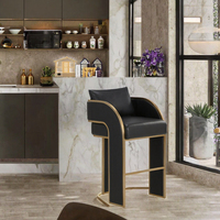 Tabouret de bar moderne de luxe en acier inoxydable et cuir avec dossier haut pour villa, club, comptoir de bar commercial, design de mobilier