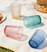 Gelas Tumbler Kaca Vintage Elegan Bermotif Bunga Besar, Warna Solid, Tekstur Tekan, untuk Minuman Air Es, Cocok untuk Musim Semi dan Musim Panas