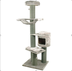 Moderner Luxus-Katzenbaum mit Plüschhöhle, vertikalen Sisal-Kratzstämmen, Hängespielzeug für Hauskatzen, Weihnachts-Katzenmöbel aus Holz und Kunststoff - Product Image 1