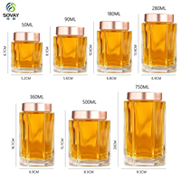 Stoples Madu Kaca Heksagonal Multi Kapasitas, Tutup Logam Rose Gold, Wadah Kaca Bening untuk Penyimpanan Selai dan Madu di Dapur